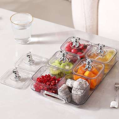 Toples Set Nampan Bear Crystal Akrilik / Tempat Manisan Unik Cantik Bear / Toples Lebaran Mewah isi 