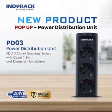 INDORACK PDU 3 Outlet Stop Kontak Tanam 3 Lubang Pop Up Colokan Otomatis PD03