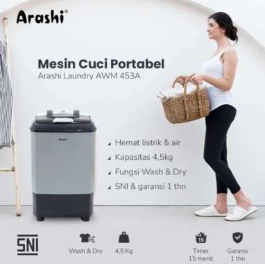 ARASHI Mesin Cuci Mini Portable ARASHI AWM 453A 453 A 453-A- 4.5 Kg - Mesin Cuci Kecil