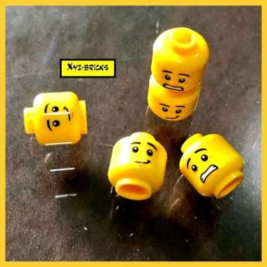 LEGO PARTS 6182787 - Head Yellow Dual Sided Black Eyebrows White Pupils Scared / Lopsided Smile Patt