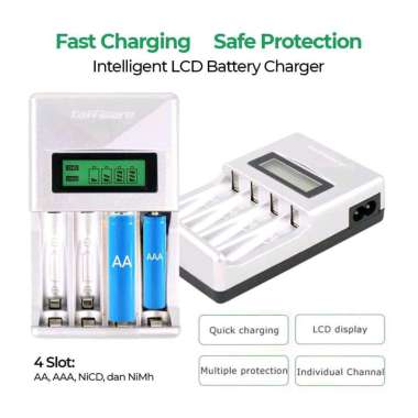 Charger Baterai 4 slot AA AAA Ni-MH NiCD LCD Display