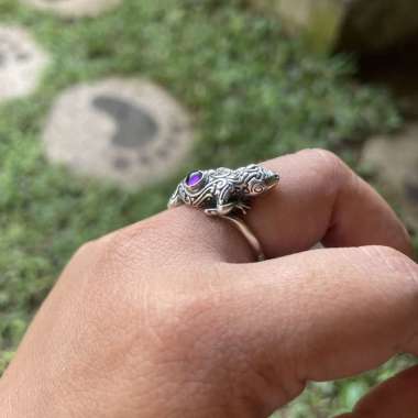 Cincin Ring Perak Silver Bali Batu Permata Ukir Tokek Gecko Cicak Asli 925 Pria Laki Wanita Keren El