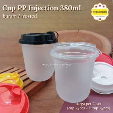 PP Cup Injection 12 oz OVAL 380ml 12oz BURAM / FROSTED (25set - Cup+tutup+stopper) FLIP BENING