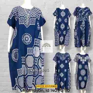 Daster Batik Jumbo Kelelawar Cempaka Navy Bahan Rayon Super CEMPAKA-garis