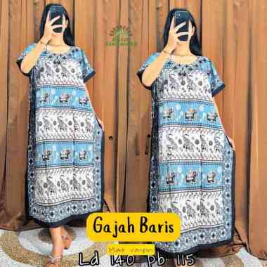 Daster Batik Kelelawar Jumbo GAJAH BARIS WARNA Bahan Rayon Super GAJAHBRS-BIRU