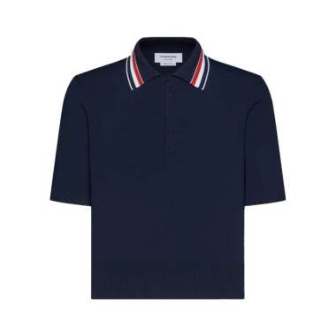 [12.12 Dealcember] Thom Browne RWB Stretch Viscose Tennis Polo Blue 3 Blue