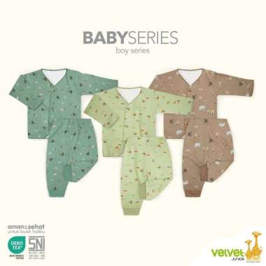 Velvet Junior Baby Series 3 Boy - Setelan Kancing Tengah Panjang+Celana Panjangg Bk Kk NB Neci