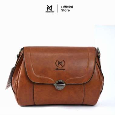 MOONZAYA - Tas Pertiwi Moonzaya Tas Selempang Wanita Tas Sling Bag Wanita Tas Kulit Waterproof BROWN