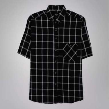 DGM Kemeja Pria Flanel Jumbo Lengan Pendek Hitam List Putih Besar 2226 2XL