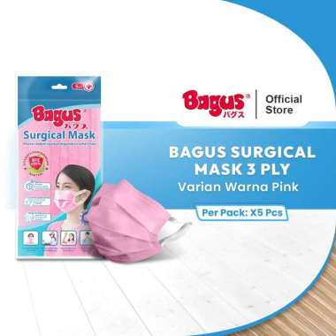 Bagus Surgical Mask - Masker Medis 3 ply Isi 5 pcs Pink