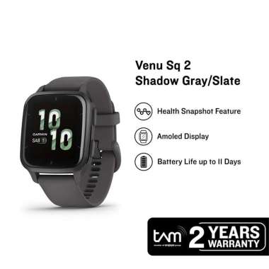 Jam Tangan Unisex Garmin Venu Sq 2 010-02701-80 Smartwatch Digital Dial Shadow Gray Silicone Strap M