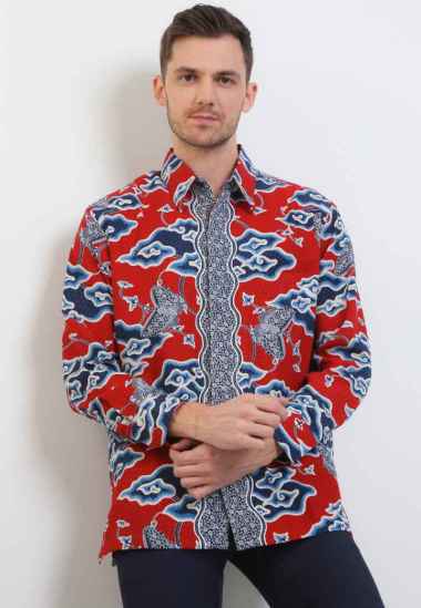 Arjuna Weda Kemeja Batik Mega Mendung Kupu 68103014 - Merah S