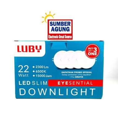 Lampu Downlight Luby Paketan isi4 22W LED Slim Eyesential 22 Watt 2300Lm Ruangan Besar Terang Cahaya