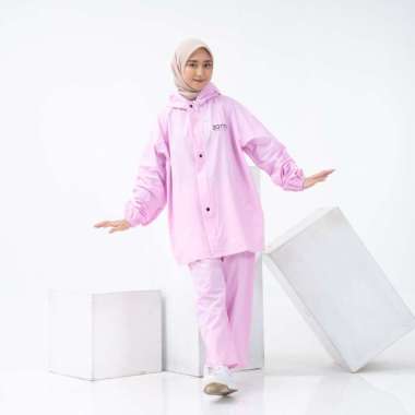 ZOTTA Jas Hujan Wanita Aesthetic Lucu Pink Stelan Celana PINK