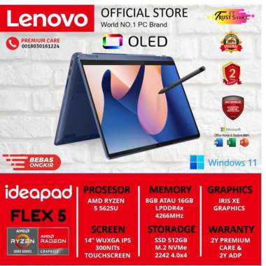 LENOVO FLEX 5 RYZEN 5 5625U RAM 8GB ATAU 16GB SSD 512GB 14 WUXGA TOUCHFLIP WIN 11 OFFICE HOME 24 - R