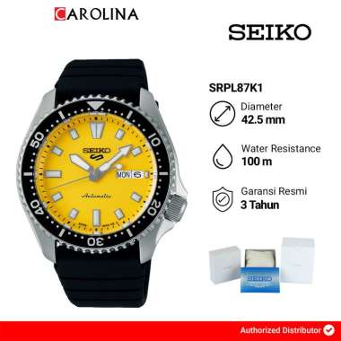 Jam Tangan Pria Seiko 5 Sports SRPL87K1 Automatic Yellow Dial Black Rubber Strap