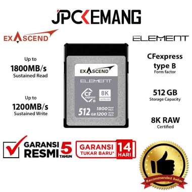 JPC KEMANG Exascend 512GB Element CFexpress Type B 1800MB/s CF Express 512 GB Memory Card EXPC3S512G
