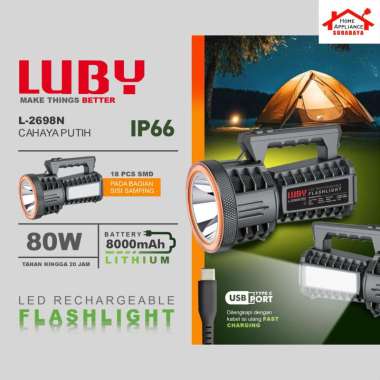 LUBY Senter Tangan Besar 80W + Emergency 18 Pcs SMD LED IP66 8000mAh Cahaya Putih L-2698N / L 2698 N