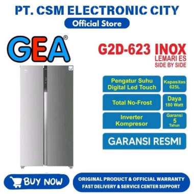 KULKAS GEA G2D 623 INOX LEMARI ES 2 PINTU G2D-623 INOX SIDE (GARANSI RESMI)