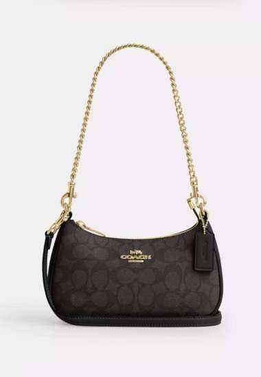 Teri Mini Crossbody Bag In Signature Canvas Gold Walnut Black