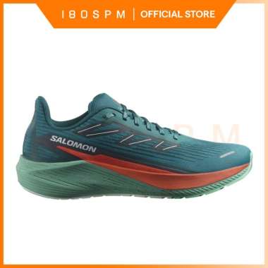 SALOMON - AERO BLAZE 2, Men's Running Shoes, Deep Lake / Cherry Tomato / Electric Green - Sepatu Lar