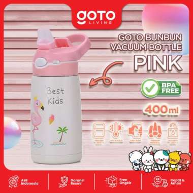 Goto Bunbun Botol Minum Anak karakter Sedotan Stainless 400ML PINK