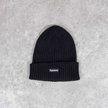 Topi SUPREME SMALL LOGO WHITE BLACK BEANIE HAT - OS 100% ORIGINAL