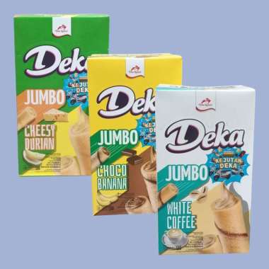 DEKA JUMBO Cheesy Durian, Choco Banana & White Coffee Wafer Roll 14 gr [20 stick/box] Choco Banana