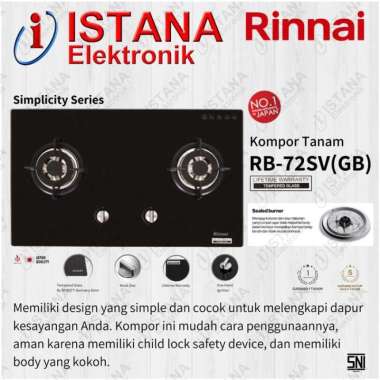 RINNAI KOMPOR GAS TANAM 2 TUNGKU SCHOTT GLASS RB-72SV(GB)