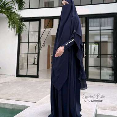 Essential button by Mahira | gamis set FK | gamis casual | SJK Khimar fk S stone grey set fk