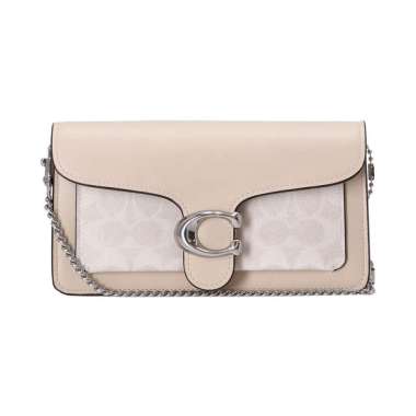 Coach Tabby Chain Clutch Signature Canvas White Chalk