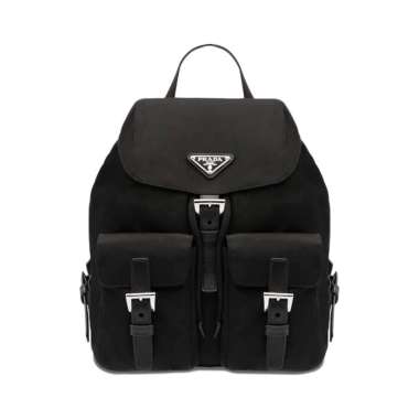 Prada Small Re-Nylon Triangle Metal Logo Backpack Black