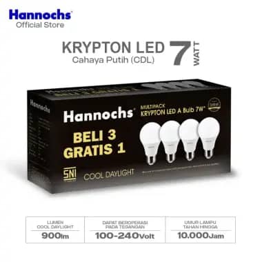 Hannochs Lampu Bohlam LED Krypton Multipack 7W Cahaya Putih (Beli 3 Gratis 1)