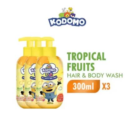 Kodomo Kids 2 in 1 Hair & Bodywash Tropical Fruits 300 mL [3 Pcs]