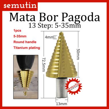 Mata Bor Pagoda 5-35mm / 13 Step Titanium HSS Drill Besi Kerucut Cone Hole Saw