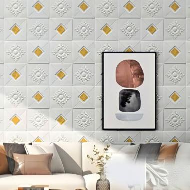 [5 Warna] 3D Foam Batik DINDING & PLAFON Permata Anti Lembab BTK Panel PE Emas Silver Biru Merah Ung