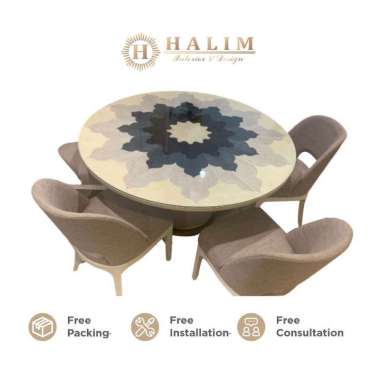 MEJA MAKAN MODERN MINIMALIS "DAISY" SET 6 (ENAM) KURSI