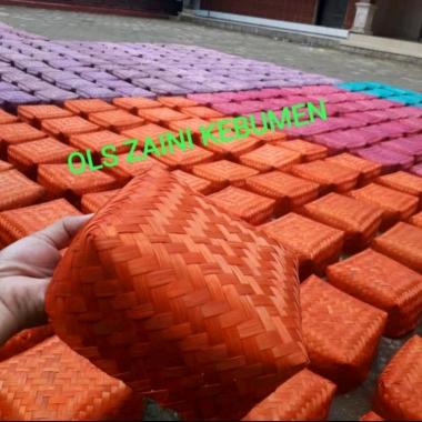 Besek bambu warna OREN, ORANYE, 10 PASANG, catering, nasi, snack, 20x20 cm