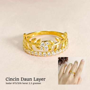 Limited stok cincin wanita model daun layer elegan cincin emas asli