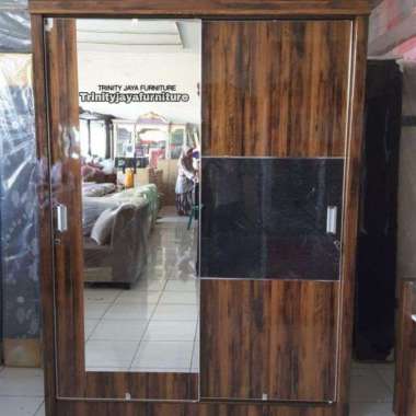 (GRATIS MASKER) Lemari baju jumbo kayu duco HPL pintu sleding cermin Coklat hitam