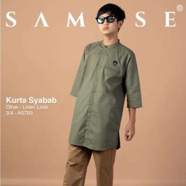 SAMASE KURTA SYABAB A079 3/4 Olive Linen Baju Koko Anak Remaja Pria 21