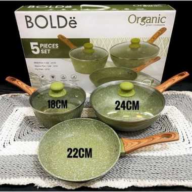 PANCI SET BOLDE ORGANIC 5PCS GREEN/panci set bolde hijau/ panci premium/pan bolde/ wajan premium/waj