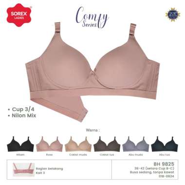 Sorex Comfy Bra Tanpa Kawat Busa Sedang Cup B-C Kait 3 Adem BH 9825 Hitam 38