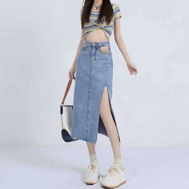 Coco Trend Soul Rok -- Highwaist Terbaru Kekinian Rok Jeans Biru XL