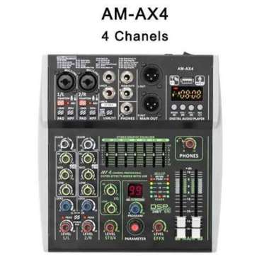 LOMEHO Mixer Audio Digital 4 Channel DSP 99 Effects Bluetooth AM-AX4 Amplifier Mixer Speaker Active Subwoofer Rakitan Kit Mobil Bass Modul Power Da IH Hitam