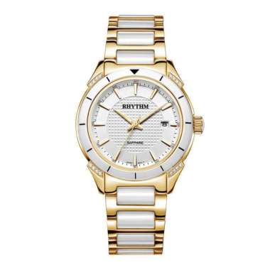 JAM TANGAN RHYTHM F1207T04 PRIA SAPPHIRE GOLD WHITE CERAMIC ORIGINAL
