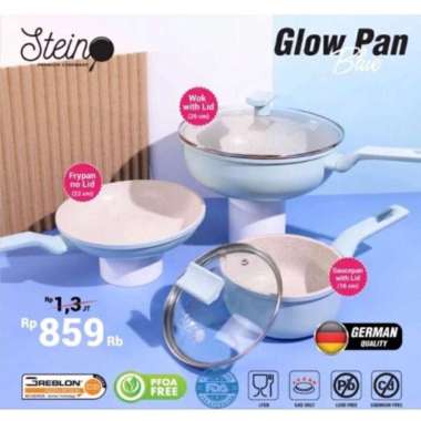 Stein Cookware Glow Pan - Paket Glowpan SteinCookware Wajan Set Granite Glow Pan Blue