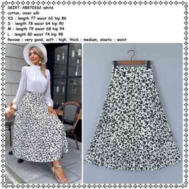 AB670262 Rok Panjang Midi Skirt Lebar Leopard Macan Hitam Putih Pesta Wanita Korea Import