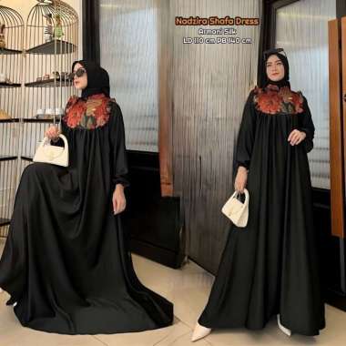 Dress Bunga Sepatu - Dress Wanita Armani Silk Gamis Terbaru Lengan Balon Panjang Baju Muslim Ruffel