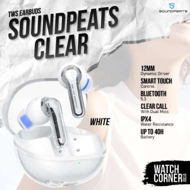 SoundPEATS Clear True Wireless Earbuds TWS IPX4 with Good Sound White